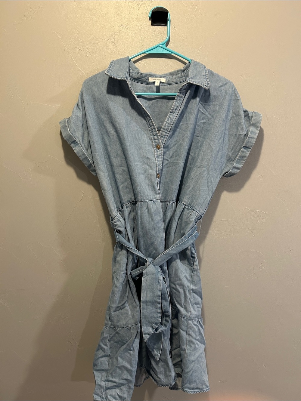 Maurices Light Blue Denim Midi Shirt Dress